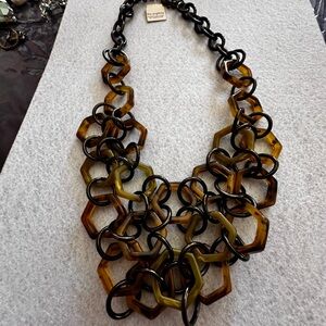Lia Sophia Black and Brown Acrylic Link Necklace